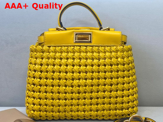 Fendi Peekaboo Mini Yellow Braided Leather Bag Replica