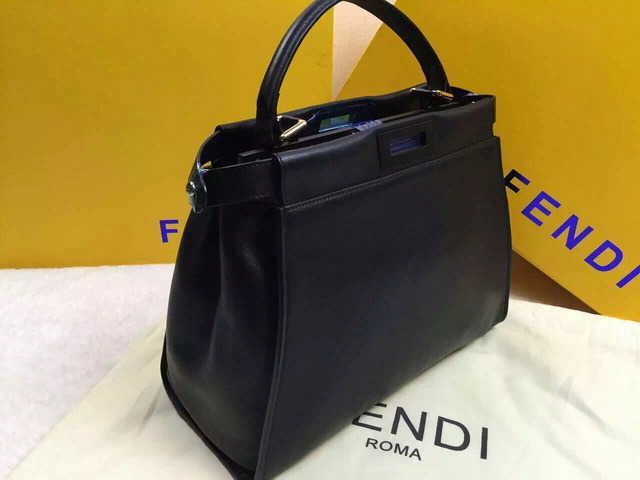 Fendi Peekaboo Regular Bag Black Real Leather for Sale