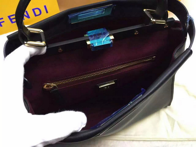 Fendi Peekaboo Regular Bag Black Real Leather for Sale