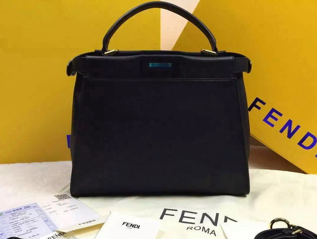 Fendi Peekaboo Regular Bag Black Real Leather for Sale