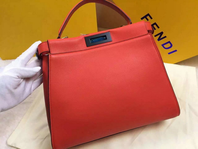 Fendi Peekaboo Regular Bag Red Smooth Calfskin for Sale