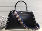 Fendi Peekaboo Regular Bag in Black Nappa Leather with Decorative Border for Sale