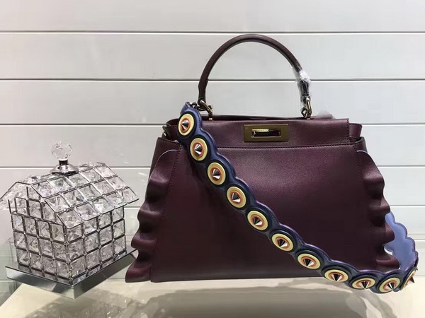 Fendi Peekaboo Regular Bag in Bordeaux with Decorative Border for Sale