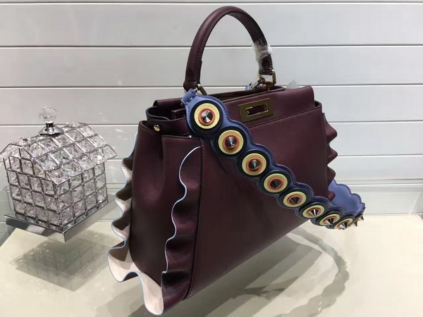 Fendi Peekaboo Regular Bag in Bordeaux with Decorative Border for Sale