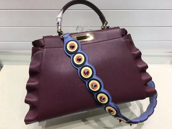 Fendi Peekaboo Regular Bag in Bordeaux with Decorative Border for Sale