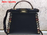 Fendi Peekaboo Regular Exotic Black Leather Bag with Multicolor Grommets Replica