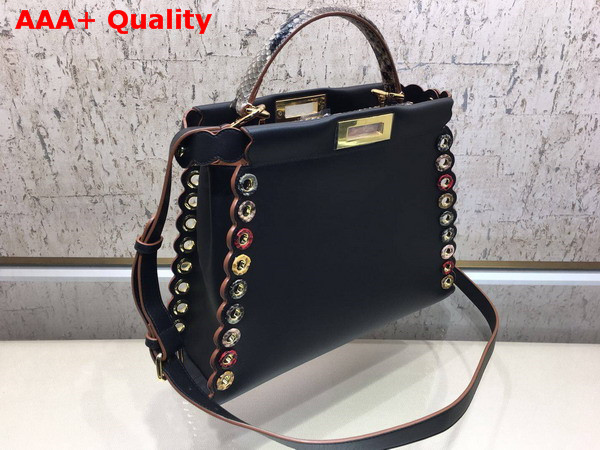 Fendi Peekaboo Regular Exotic Black Leather Bag with Multicolor Grommets Replica