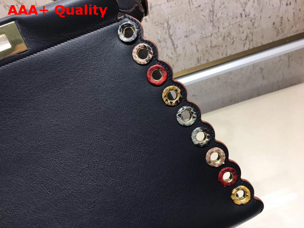 Fendi Peekaboo Regular Exotic Black Leather Bag with Multicolor Grommets Replica