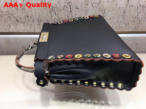 Fendi Peekaboo Regular Exotic Black Leather Bag with Multicolor Grommets Replica