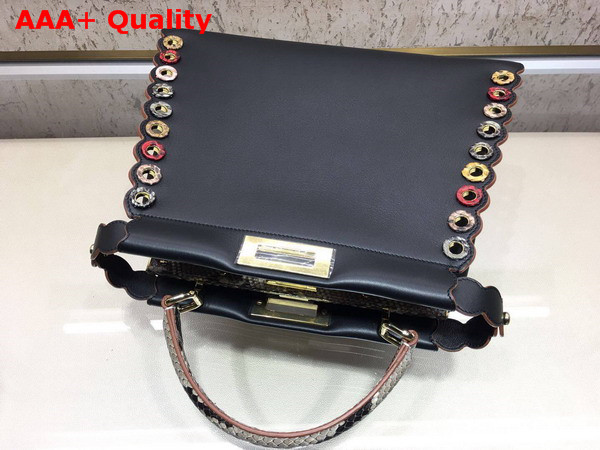 Fendi Peekaboo Regular Exotic Black Leather Bag with Multicolor Grommets Replica