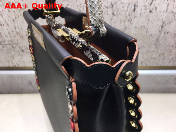 Fendi Peekaboo Regular Exotic Black Leather Bag with Multicolor Grommets Replica