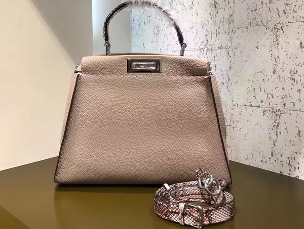 Fendi Peekaboo Regular Handbag in Beige Calfskin and Snakeskin For Sale