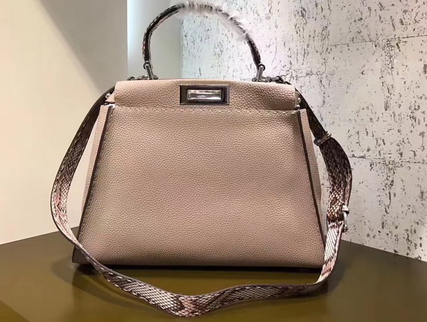 Fendi Peekaboo Regular Handbag in Beige Calfskin and Snakeskin For Sale