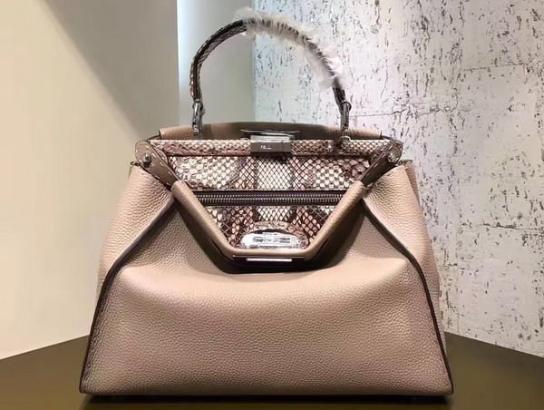 Fendi Peekaboo Regular Handbag in Beige Calfskin and Snakeskin For Sale