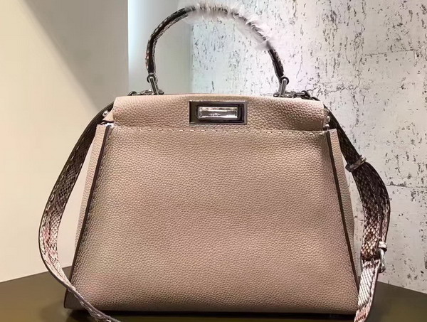 Fendi Peekaboo Regular Handbag in Beige Calfskin and Snakeskin For Sale