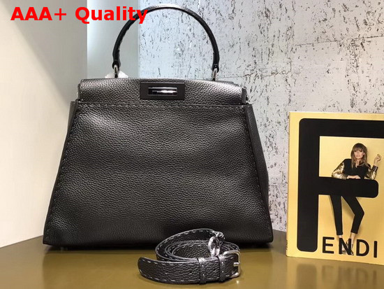 Fendi Peekaboo Regular Handbag in Black Grained Calfskin Replica