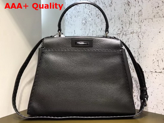 Fendi Peekaboo Regular Handbag in Black Grained Calfskin Replica