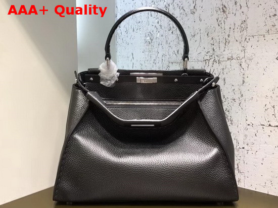 Fendi Peekaboo Regular Handbag in Black Grained Calfskin Replica