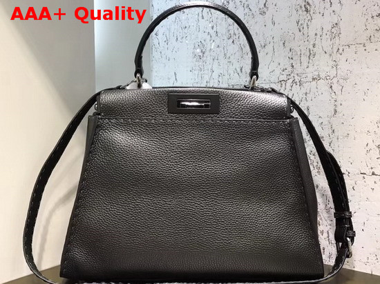 Fendi Peekaboo Regular Handbag in Black Grained Calfskin Replica