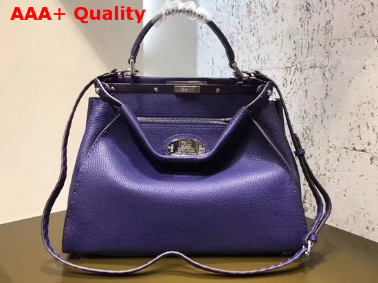 Fendi Peekaboo Regular Handbag in Blue Grained Calfskin Replica