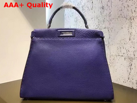 Fendi Peekaboo Regular Handbag in Blue Grained Calfskin Replica