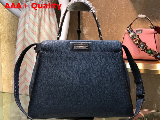 Fendi Peekaboo Regular Handbag in Blue Roman Leather with Elaphe Covered Handle Replica