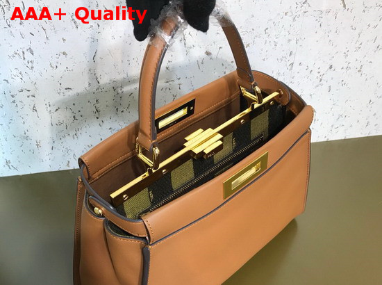 Fendi Peekaboo Regular Handbag in Brown Calfskin Replica