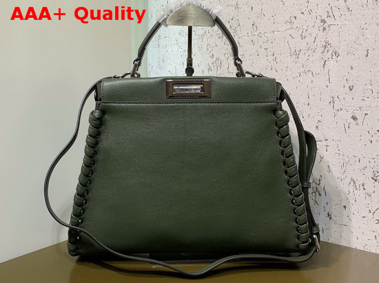 Fendi Peekaboo Regular Handbag in Green Calfskin with a Tone on Tone Weave Along the Edges Replica