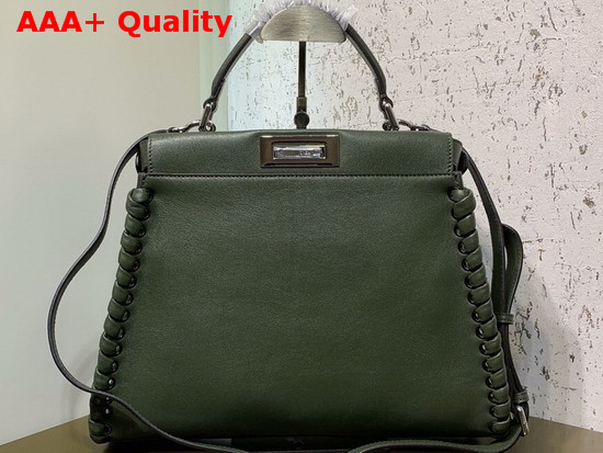 Fendi Peekaboo Regular Handbag in Green Calfskin with a Tone on Tone Weave Along the Edges Replica