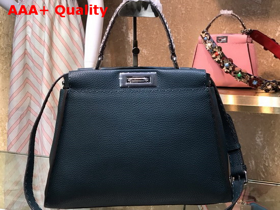 Fendi Peekaboo Regular Handbag in Green Roman Leather with Elaphe Covered Handle Replica