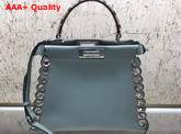 Fendi Peekaboo Regular Handbag in Light Blue Calf Leather with Python Handle and Grommets Replica