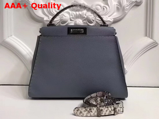 Fendi Peekaboo Regular Handbag in Light Blue Grained Calfskin and Snakeskin Replica