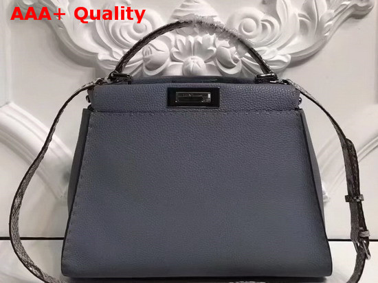 Fendi Peekaboo Regular Handbag in Light Blue Grained Calfskin and Snakeskin Replica