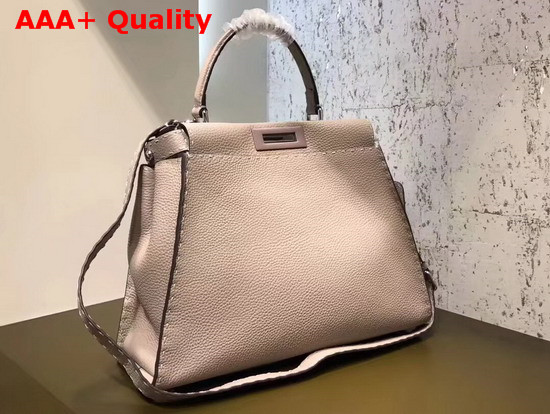 Fendi Peekaboo Regular Handbag in Light Grey Grained Calfskin Replica