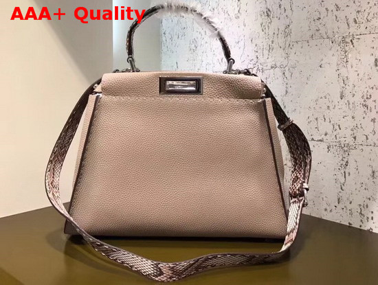 Fendi Peekaboo Regular Handbag in Light Grey Grained Calfskin and Snakeskin Replica