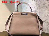 Fendi Peekaboo Regular Handbag in Light Grey Grained Calfskin and Snakeskin Replica