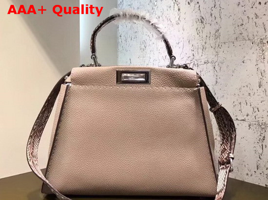 Fendi Peekaboo Regular Handbag in Light Grey Grained Calfskin and Snakeskin Replica