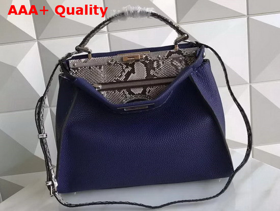 Fendi Peekaboo Regular Handbag in Navy Blue Grained Calfskin and Snakeskin Replica