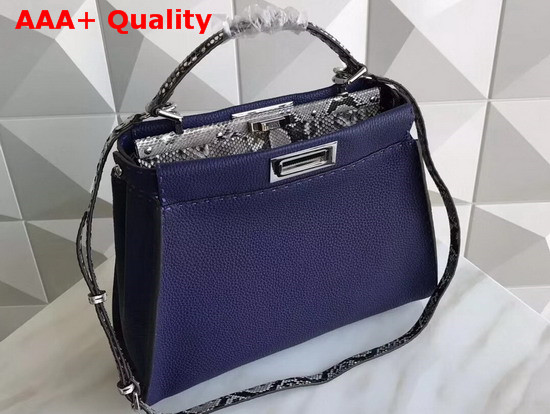 Fendi Peekaboo Regular Handbag in Navy Blue Grained Calfskin and Snakeskin Replica