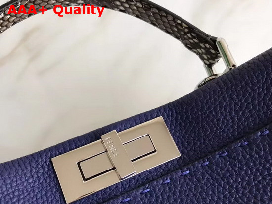 Fendi Peekaboo Regular Handbag in Navy Blue Grained Calfskin and Snakeskin Replica