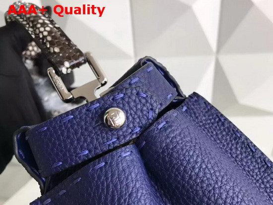 Fendi Peekaboo Regular Handbag in Navy Blue Grained Calfskin and Snakeskin Replica