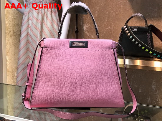 Fendi Peekaboo Regular Handbag in Pink Roman Leather with Elaphe Covered Handle Replica