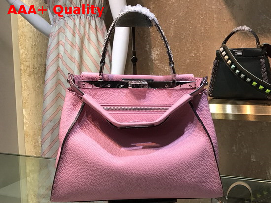 Fendi Peekaboo Regular Handbag in Pink Roman Leather with Elaphe Covered Handle Replica