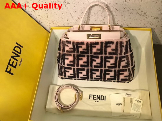 Fendi Peekaboo Regular Handbag in Pink Sheepskin with FF Motif Replica