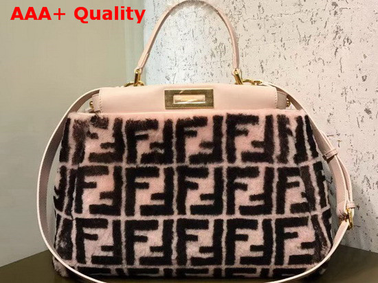 Fendi Peekaboo Regular Handbag in Pink Sheepskin with FF Motif Replica