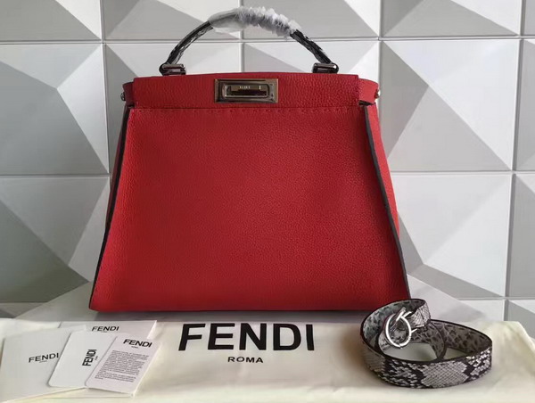 Fendi Peekaboo Regular Handbag in Red Calfskin and Snakeskin For Sale