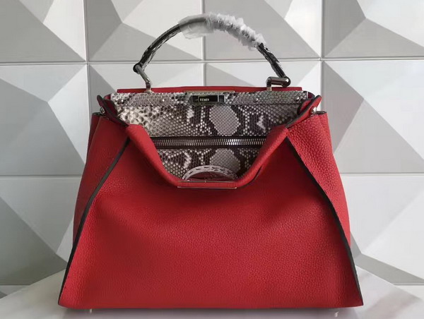 Fendi Peekaboo Regular Handbag in Red Calfskin and Snakeskin For Sale