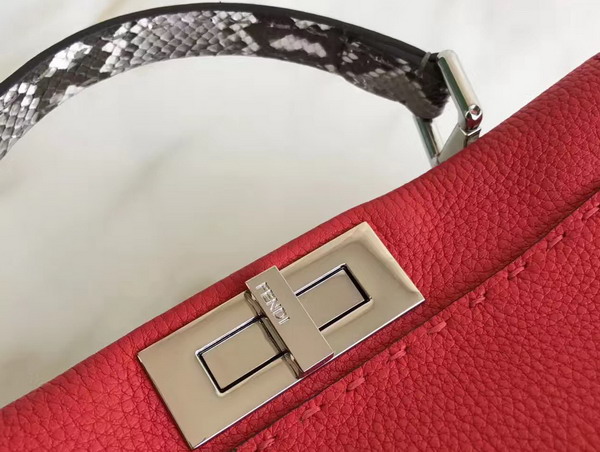 Fendi Peekaboo Regular Handbag in Red Calfskin and Snakeskin For Sale