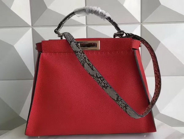 Fendi Peekaboo Regular Handbag in Red Calfskin and Snakeskin For Sale