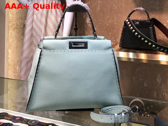 Fendi Peekaboo Regular Handbag in Turquoise Roman Leather with Elaphe Covered Handle Replica